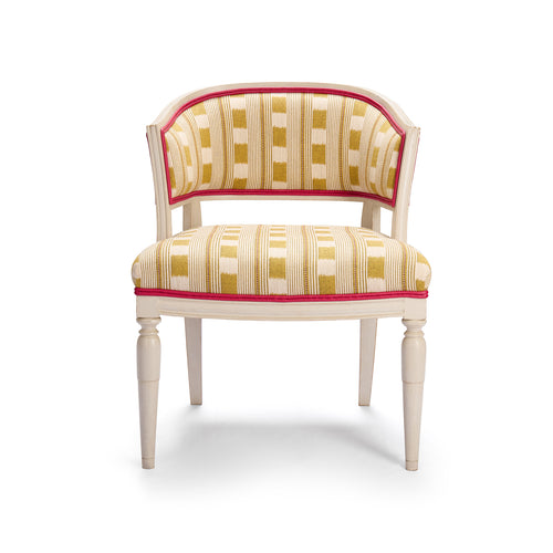 Kit Kemp whitby chair upholstered in Lost and found fabric yellow