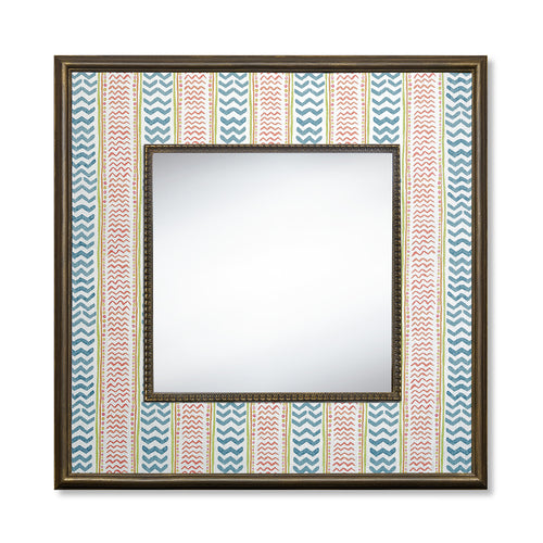 Wriggle Room Fabric Mirror with a playful, small-scale geometric pattern and a fresh take on traditional stripes. At first glance, it appears to be a simple vertical stripe, but upon closer inspection, you’ll notice painterly horizontal lines that create depth and movement. This intricate detailing makes it a versatile choice, perfect for adding texture through upholstery, mirror frames, or soft furnishings.  