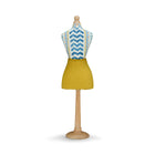 Wriggle Room in Blue and Yellow iconic fabric by Kit Kemp, paired with yellow linen, for a unique mannequin gift that sits perfectly on mantel piece or desk side. 
