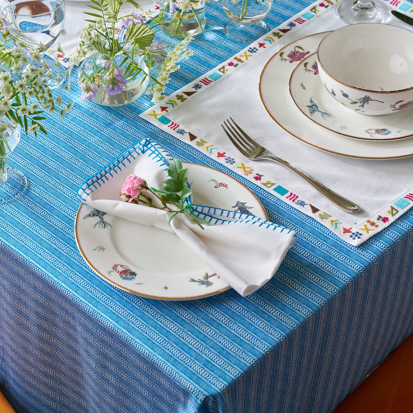 Set of 6 Blue Blanket Stitch Napkins