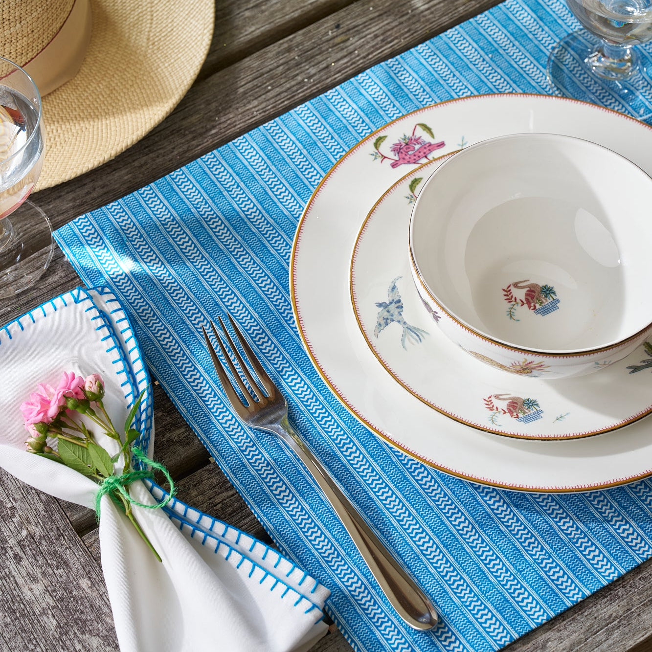 Set of 6 Blue Blanket Stitch Napkins