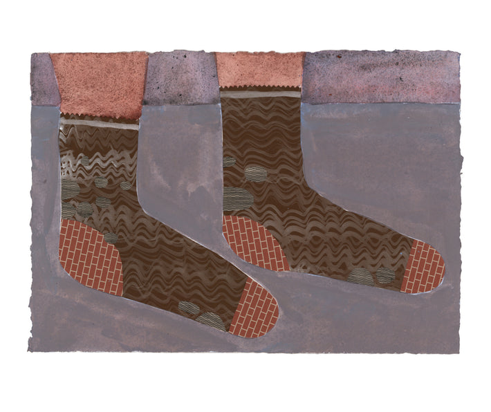 Artwork by Jo Waterhouse showing pair of brown socks with brick style toes and heels