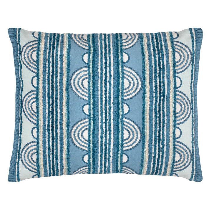 Kit Kemp's Button Cushion, from her New Forest Collection with Annie Selke, is beautifully crafted using a cotton linen blend, this texture rich rectangular cushion, is artfully constructed to really amplified this variegated stripe and loop design in French blue. 