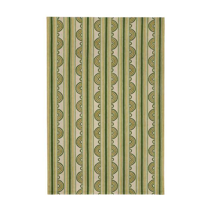 Part of Kit Kemp's new collection, with Annie Selke for spring Button is a Hand-Micro Hooked Wool Rug with a lively loop and stripe design in variegated shades of green. Size: 8x10 Pile Height: 0.5