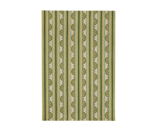 Part of Kit Kemp's new collection, with Annie Selke for spring Button is a Hand-Micro Hooked Wool Rug with a lively loop and stripe design in variegated shades of green. Size: 8x10 Pile Height: 0.5