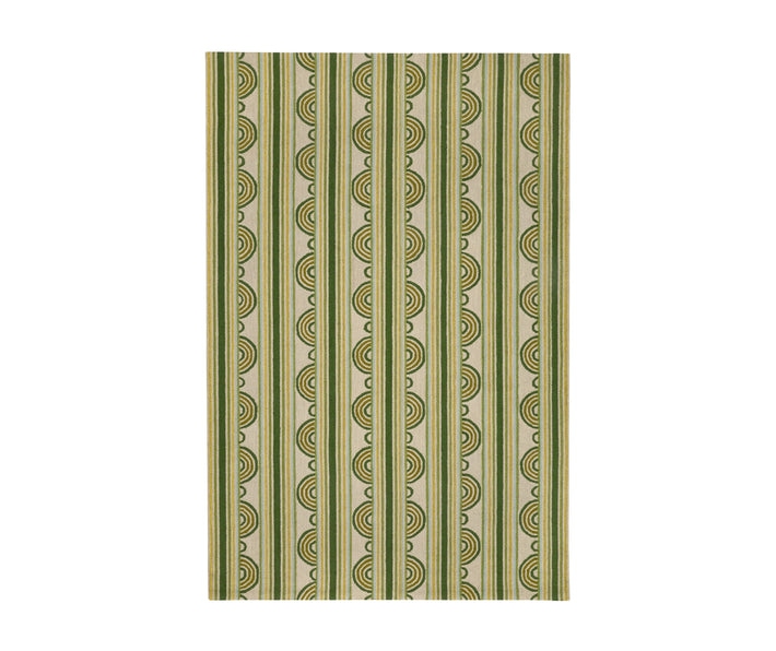 Part of Kit Kemp's new collection, with Annie Selke for spring Button is a Hand-Micro Hooked Wool Rug with a lively loop and stripe design in variegated shades of green. Size: 8x10 Pile Height: 0.5