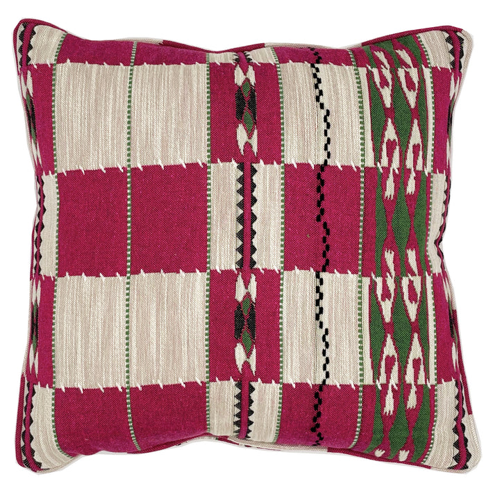 The bold and versatile pink/natural Chubby Check cushion, is inspired by an antique blanket, with a chequered back drop, and made from a cloth design developed by Kit Kemp, adds a vibrant touch of colour and fun to any room Size 45x45cm Feather filled inner supplied in uk