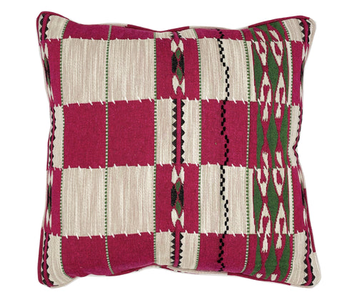 The bold and versatile pink/natural Chubby Check cushion, is inspired by an antique blanket, with a chequered back drop, and made from a cloth design developed by Kit Kemp, adds a vibrant touch of colour and fun to any room Size 45x45cm Feather filled inner supplied in uk