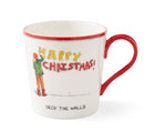 The deck the halls mug, illustrates the fun to be had when decorating your house for the festive season, over the Deck the Halls tag line, is a fun festive edition to your mug collection. This mug is a white mug, with a Santa's hat wearing person , dressed in green and brown painting merry Christmas in red and yellow on the wall.. 