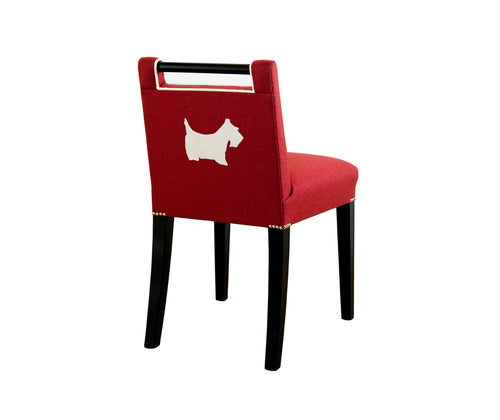 Red Wool chair with dog applique on the back