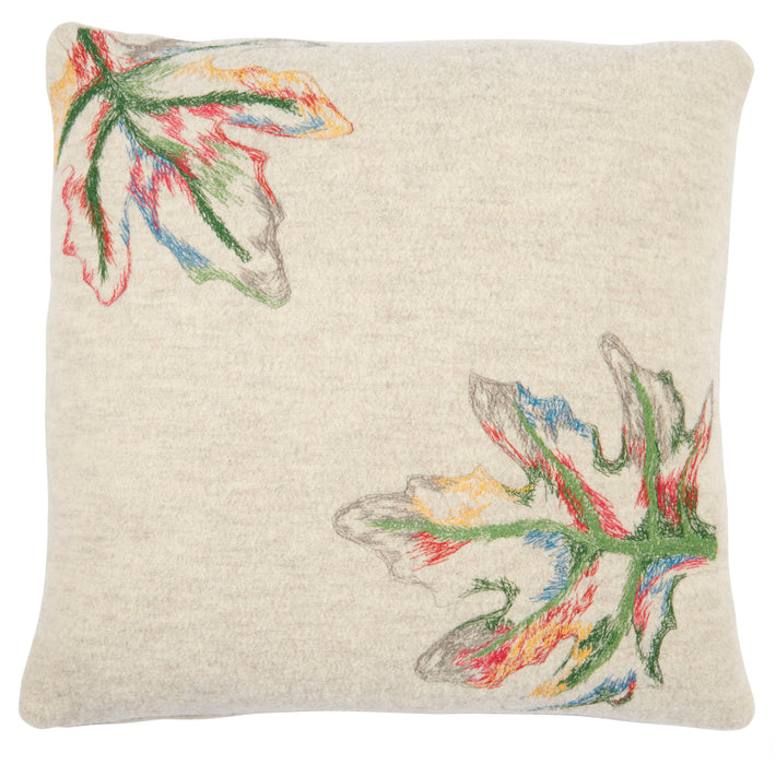 Luxurious boiled wool cushion using a special Irish machine embroidery technique that is able to reflect the freehand sketches of Kit's design, and replicate it in pastel shades, taking advantage of a fabulous British craftsmanship. 