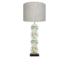 Using Kit's signature fabric design as inspirations the Psycho Sprig lamp, is hand painted by Melissa White to create these exclusive lamp base, with curved floral sprigs in emerald green, bright yellow and pink climbing up the discs of the lamp base.