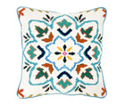 Our small Chintal embroidered cushion, takes one of the design team's new room scheme fabrics and repurposes it to produce these small cushions, to add a sprinkle of colour to your favourite chair. The kaleidoscope design in shades of aqua, and blues , with contrasting leaf like motifs in teal and navy forms a central design feature, on an ecru ground, with contrasting blue piping, with plain ecru reverse. Content : 100% linen Size: 40 x 40cm/ 15.74 x 15.74