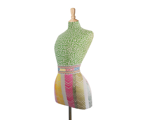 Firmdale Mannequin with Green and Pink Bookend Skirt side view