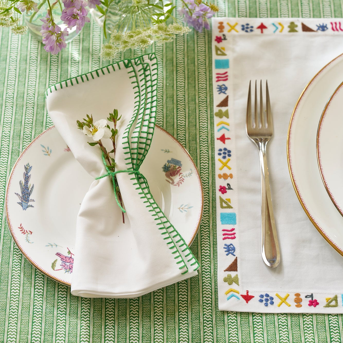 Set of 6 Green Blanket Stitch Napkins