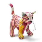 Our standing patchwork toy cat , called Kit Cat is made out of re-purposed fabrics from the Design team's interior projects this year, each of our Kit Cat's are unique, with this first limited run of 150, designed in off-cuts of fabric in pink and orange colour combinations making each cat is unique Size: height:18cm, ( from foot to top of ear - standing) w:22cm ( top of tail to nose).