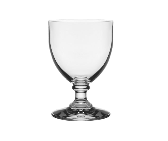 A clear rustic style large wine glass with a short solid stem.