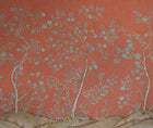 Kit's New Songbird Wallpaper, in collaboration with Andrew Martin, takes the stylised nature of Chinoiseries landscapes to a softer and more relaxed realm with an English twist. The Sunset colourway is suffused in the soft coral light of a warm summer sunset where a breeze ruffles the leaves of loosely painted trees dotted with dog roses. From the delicate branches, songbirds call to each other across this serene panorama.