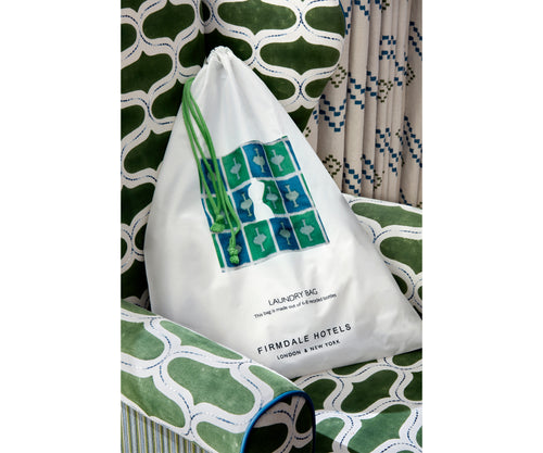 Drawstring RPET bag, drawstring rope handle located at top of the bag, in green cotton knotted