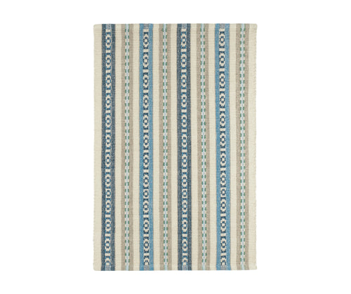 Part of Kit Kemp's new collection, with Annie Selke for spring Long Slade is a stylish, colourful and whimsical take on a classic stripe in bright shades of blue, this is soft underfoot cotton. Versatile and Durable this rug adds a touch of colour to any room Size 8x10