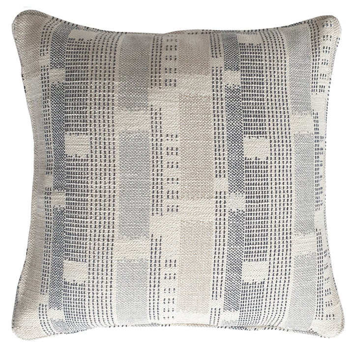 45 by 45 cm cushion in Loom Weave is a textured linen fabric in indigo and ecru fabric with a self pipe