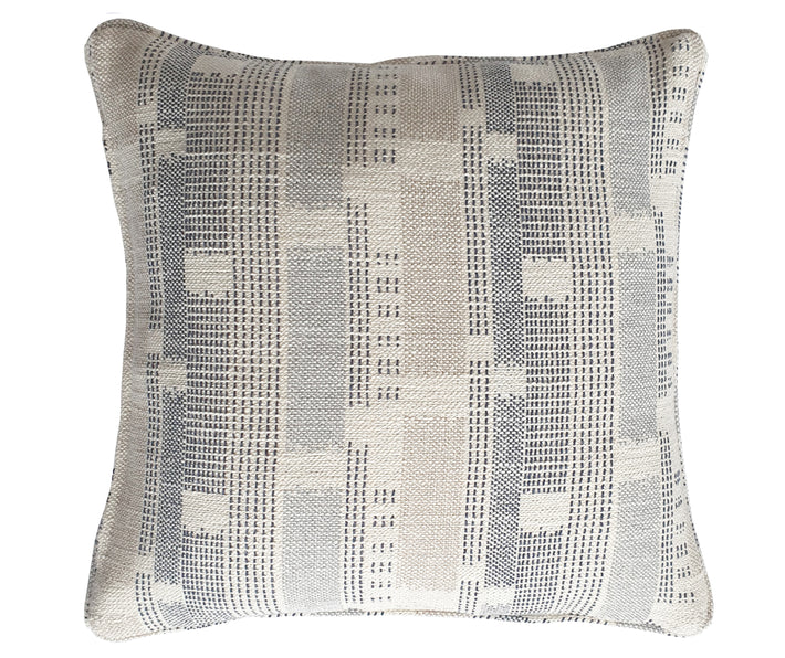 45 by 45 cm cushion in Loom Weave is a textured linen fabric in indigo and ecru fabric with a self pipe