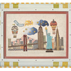 Applique New York City scene in a colourful frame