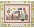 Applique New York City scene in a colourful frame