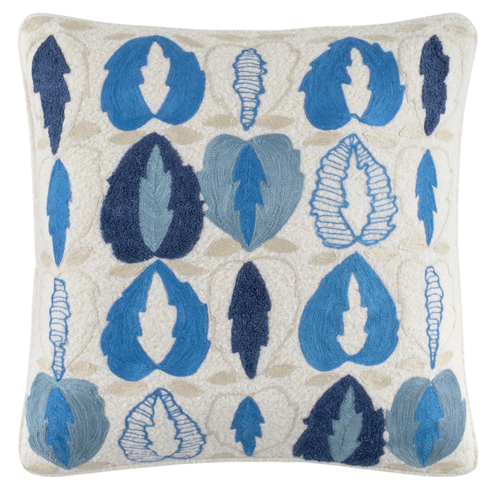 Kit Kemp's Oakley Cushion, from her New Forest Collection with Annie Selke, is hand embroidered version of one of Kit's favourite cloths, on a wool base, this beautiful addition to her collection evokes her love of nature, and in the Delft blue, add a colour and tactile texture to your sofa, bed or chair.