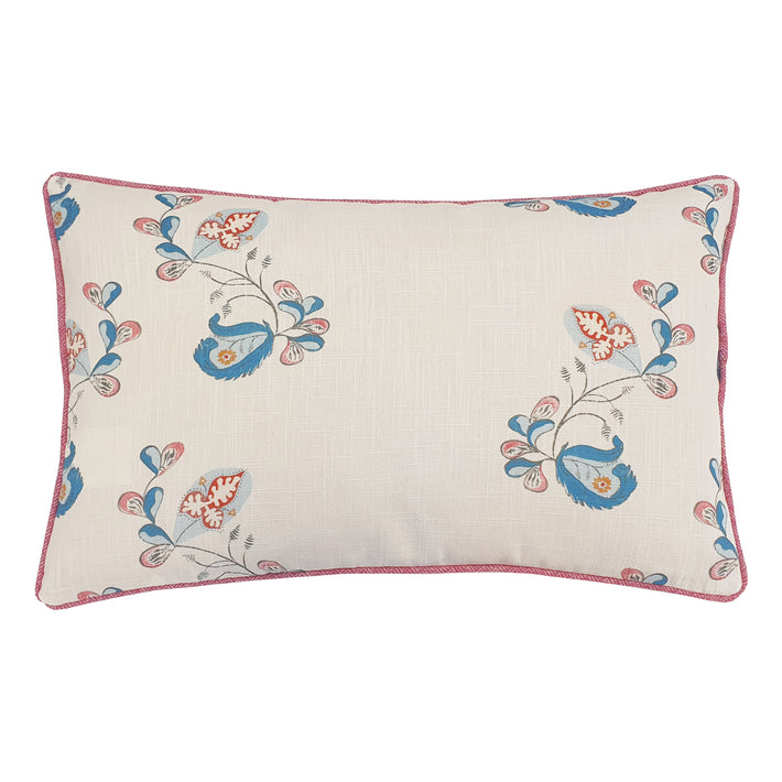 Shop Kit Kemp cushion in Andrew Martin's Psycho Sprig Tropical blue fabric and pink contrast fabric