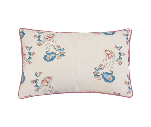 Shop Kit Kemp cushion in Andrew Martin's Psycho Sprig Tropical blue fabric and pink contrast fabric