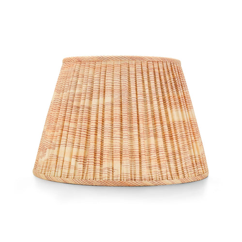 Rust pleated lampshade in textured fabric with subtle stripe pattern in warm neutral tones