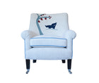 Armchair in cream / white with applique rhino and tree