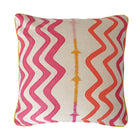 Cushion made with Rick Rack Fabric - large pink wavy lines with yellow piping