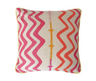 Cushion made with Rick Rack Fabric - large pink wavy lines with yellow piping