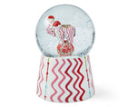 The Rick Rack Snow globe, which combines one of Kit Kemp's signature fabric designs, in bright pinks and red zig zag stripes with Jambo, our patchwork elephant to make this Christmas collectable.