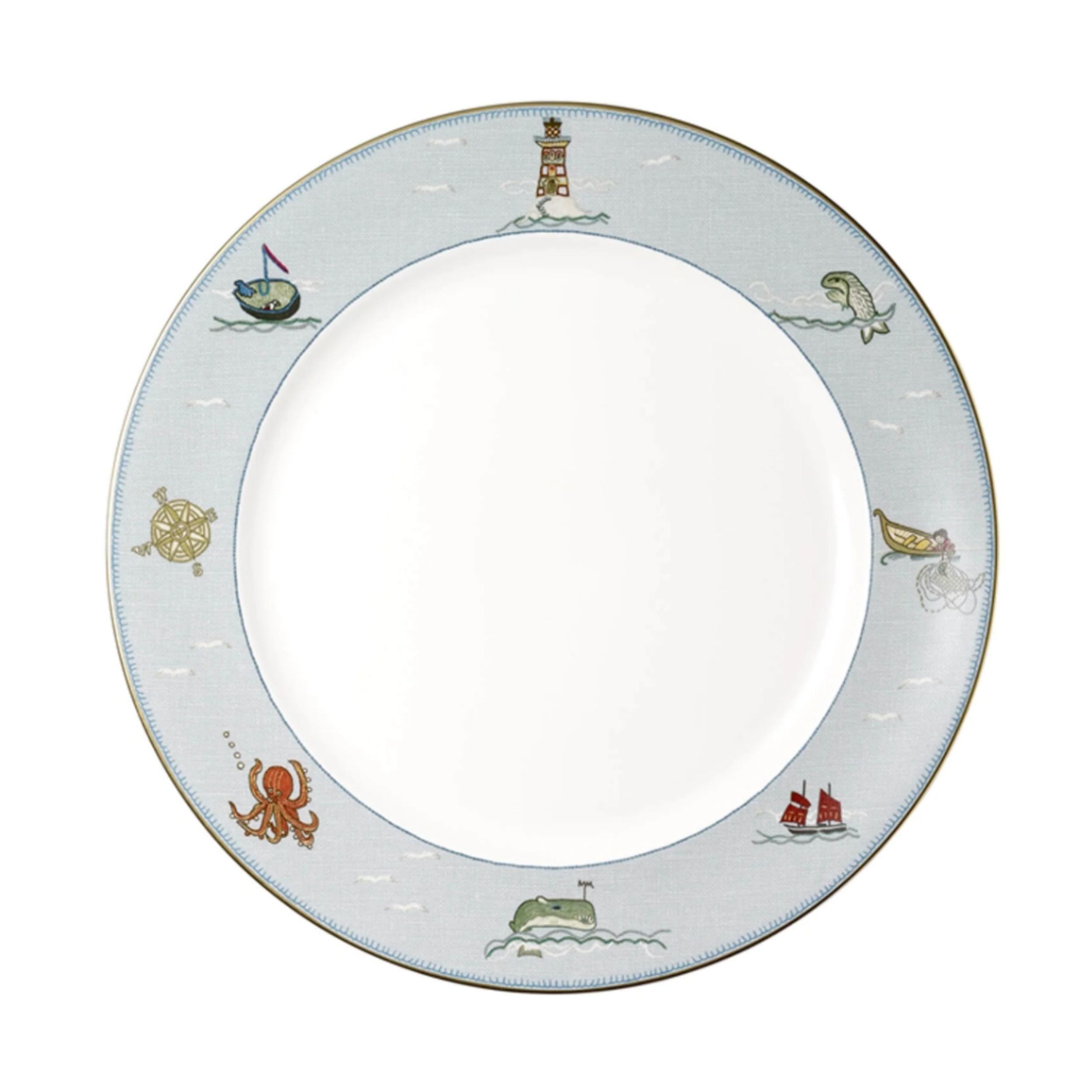 Sailor's Farewell charger plate styled as part of a colourful table setting by Kit Kemp