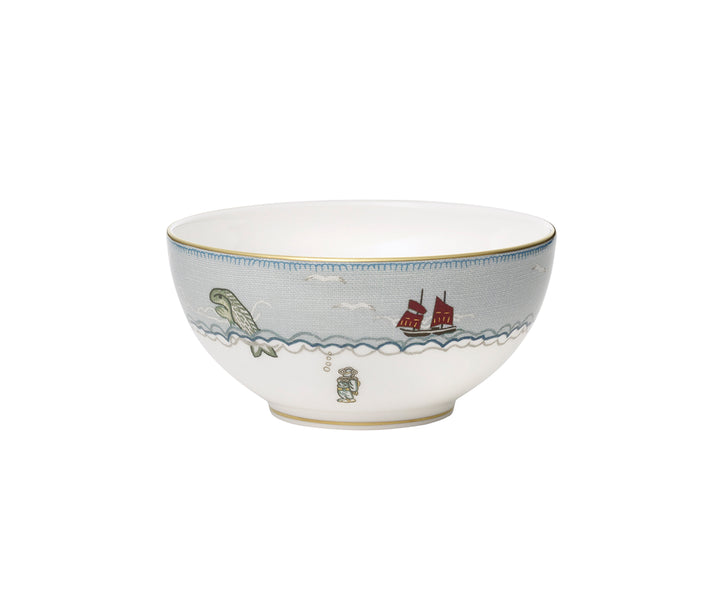 Sailors Farewell 16cm cereal bowl - blue with sea motifs and waves around the edge