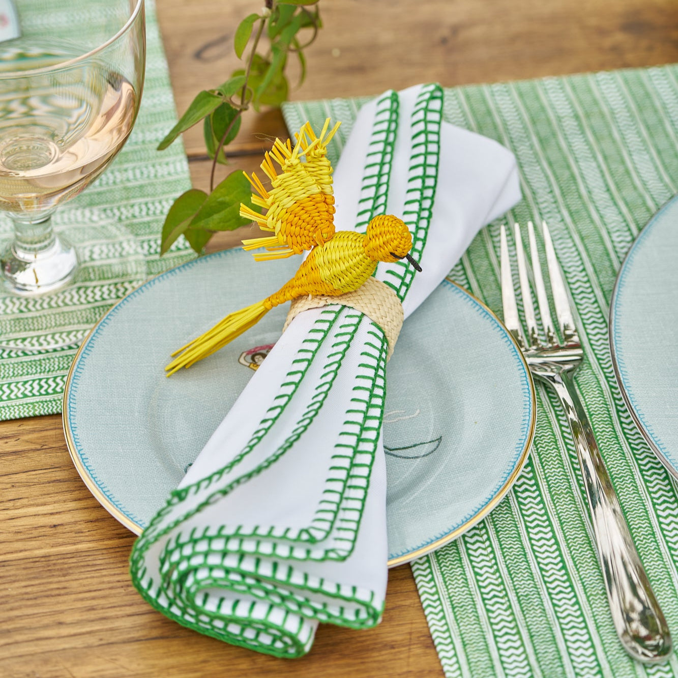 Set of 6 Green Blanket Stitch Napkins