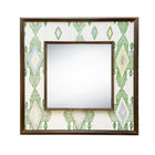 The Travelling Light Mirror, features Kit Kemp's fabric designed for Christopher Farr , in white linen, and draws its design inspiration from traditional kilim designs, in shades of fresh greens and blues, stretched to form a wide decorative border around a square central mirror, in a wooden frame, to stunning effect.