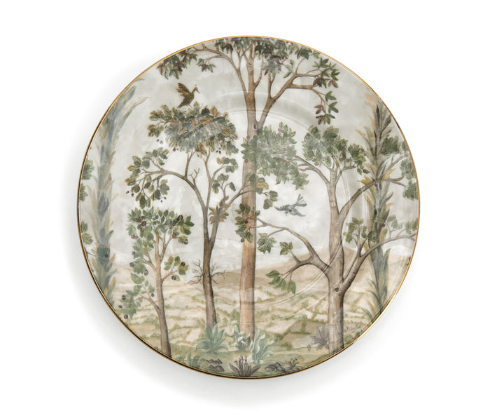 The 8 Afternoon Tea Plate with it's tree top view of Kit Kemp's Tall Tree's design, in warm natural beige and green tones, is hand finished in gold. Sold in sets of 4 the Afternoon Tea Plate, combines beautifully with the Tall Trees tea service to make for a refined dining experience