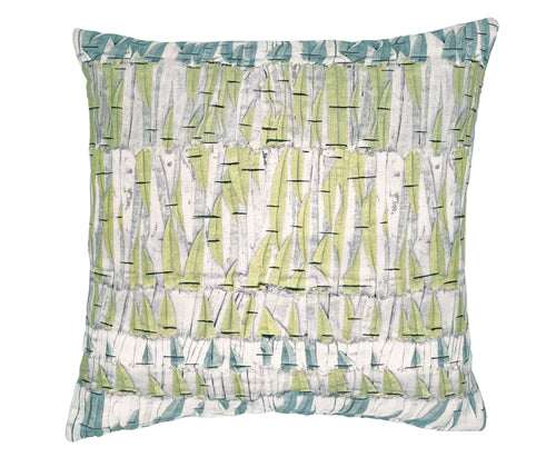 Kit's willow fabric in pale green and aqua blue is used in this 45cm x 45cm feather filled cushion