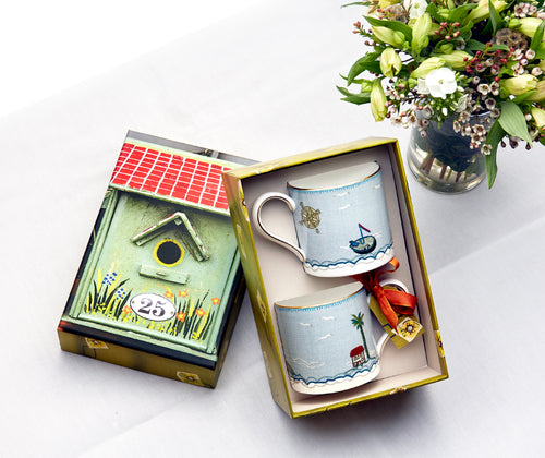 Kit Kemp for Wedgwood. A pair of Sailor's Farewell mugs in a colourful presentation box.